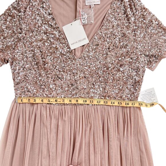 MAYA BRIDESMAID V-NECK MAXI TULLE DRESS NEW W TAGS SEQUIN TOP WOMEN SZ LARGE/14 - Picture 10 of 12
